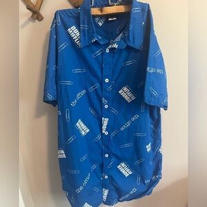 Blue The Office Dunder Mifflin Pattern Button Down Small